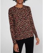 Pull en Coton & Cachemire Nico col rond noir/marron