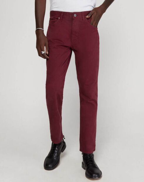 Pantalon stretch droit 5 poches bordeaux