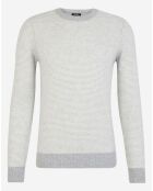 Pull 100% Cachemire Bachray col rond rayé gris clair