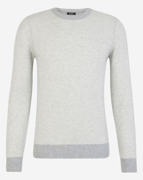 Pull 100% Cachemire Bachray col rond rayé gris clair