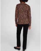 Pull en Coton & Cachemire Nico col rond noir/marron