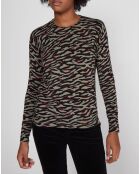 Pull en Coton & Cachemire Nico col rond noir/kaki