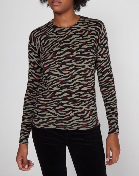 Pull en Coton & Cachemire Nico col rond noir/kaki