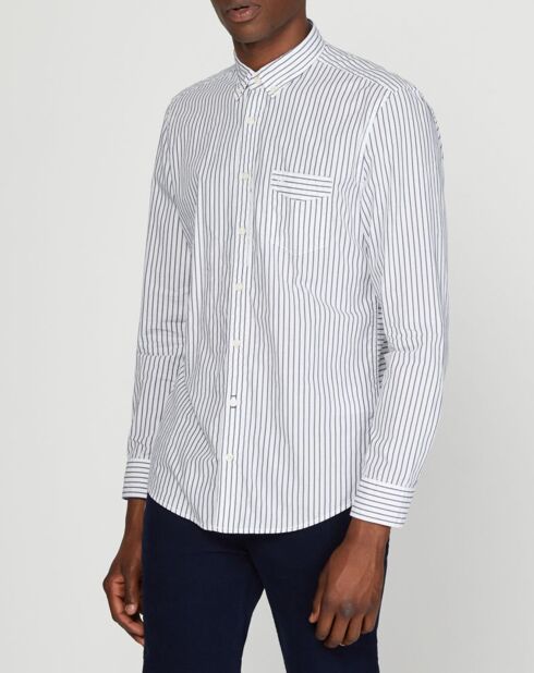 Chemise slim Pocket rayures blanc/gris