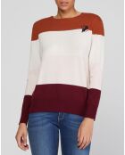 Pull en Laine & Cachemire Norma col rond blanc/rouille/bordeaux