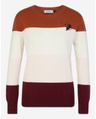 Pull en Laine & Cachemire Norma col rond blanc/rouille/bordeaux