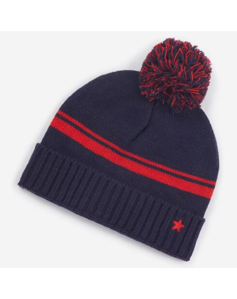 Bonnet Micha en Maille à pompon bleu marine