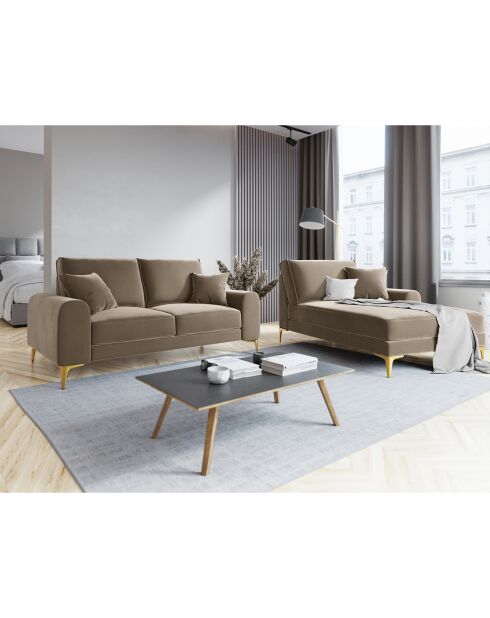 Canapé 2 places velours madara beige - 172x102x90 cm