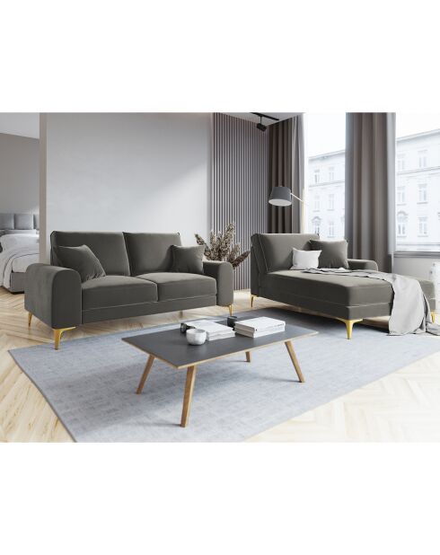 Canapé 2 places velours madara gris - 172x102x90 cm