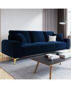 Canapé 3 places velours madara bleu roi - 222x102x90 cm