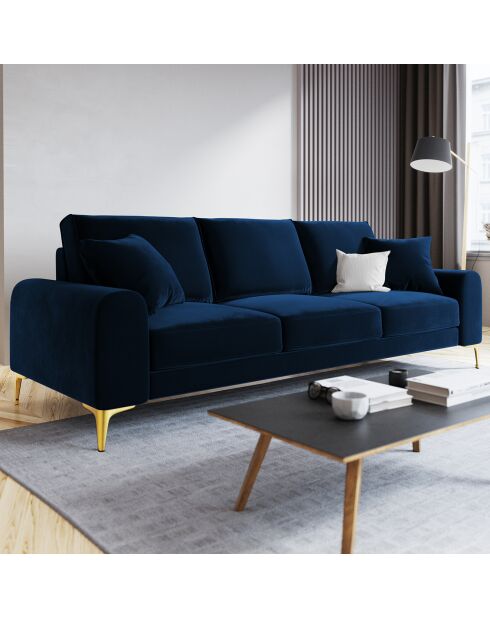 Canapé 3 places velours madara bleu roi - 222x102x90 cm