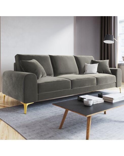 Canapé 3 places velours madara gris - 222x102x90 cm