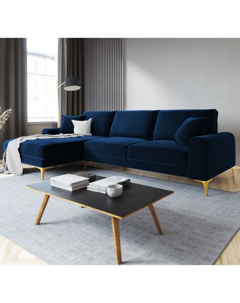 Canapé d'angle gauche velours madara bleu roi - 254x182x90 cm