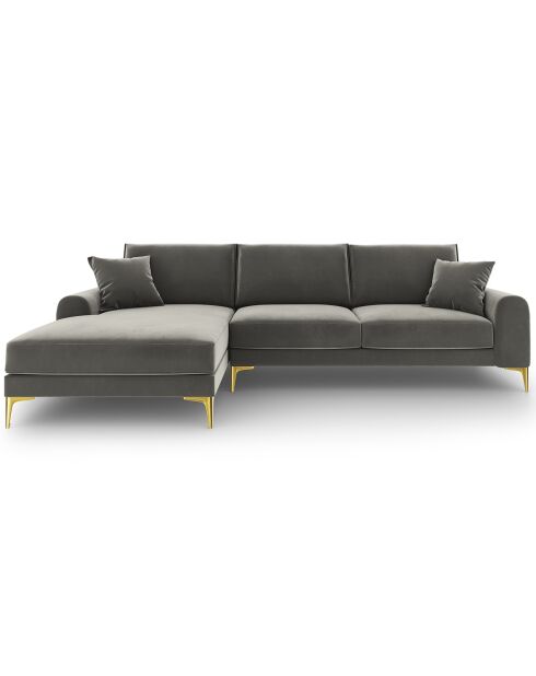 Canapé d'angle gauche velours madara gris - 254x182x90 cm
