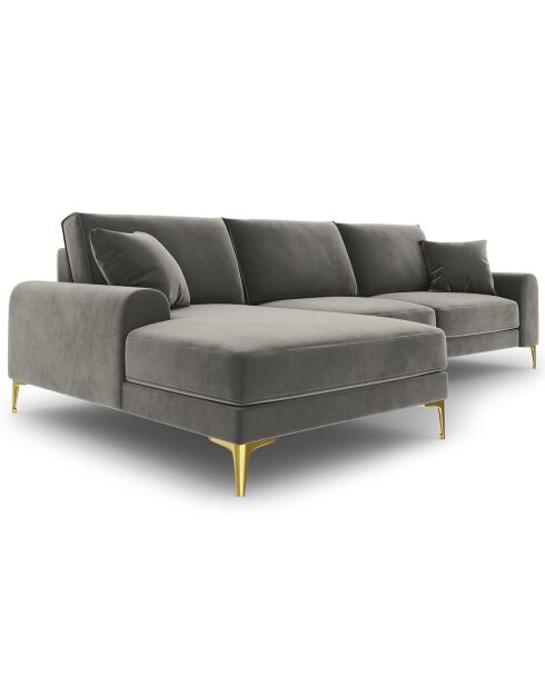 Canapé d'angle gauche velours madara gris - 254x182x90 cm