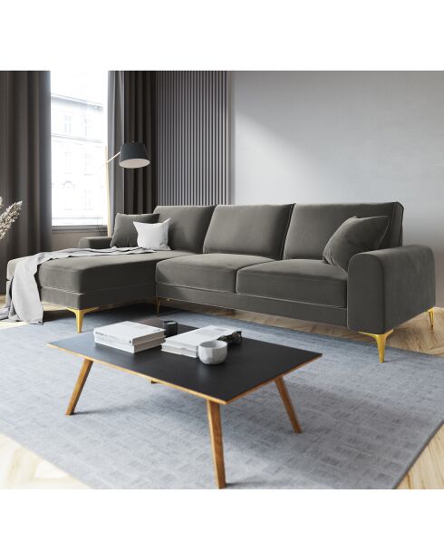 Canapé d'angle gauche velours madara gris - 254x182x90 cm