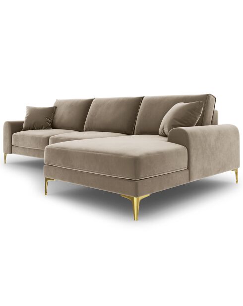 Canapé d'angle droit velours madara beige - 254x182x90 cm