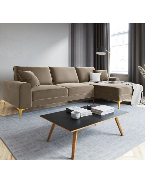 Canapé d'angle droit velours madara beige - 254x182x90 cm