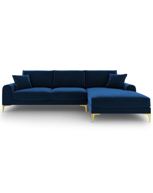 Canapé d'angle droit velours madara bleu roi - 254x182x90 cm