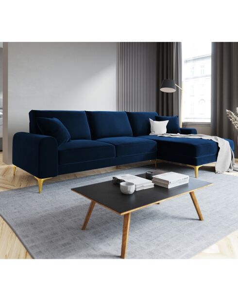 Canapé d'angle droit velours madara bleu roi - 254x182x90 cm