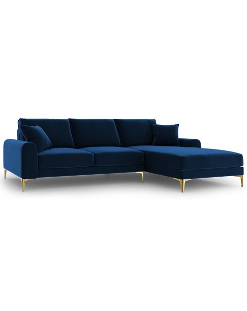 Canapé d'angle droit velours madara bleu roi - 254x182x90 cm