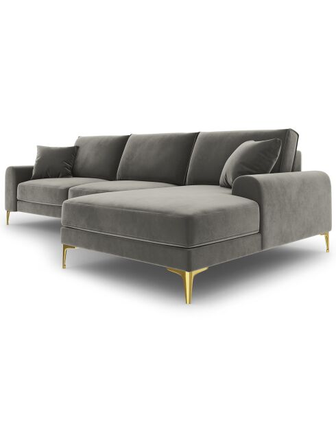 Canapé d'angle droit velours madara gris - 254x182x90 cm