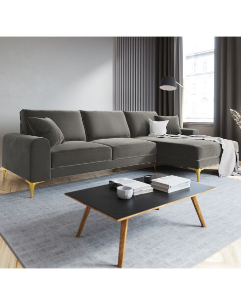 Canapé d'angle droit velours madara gris - 254x182x90 cm