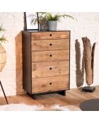 Meuble chiffonnier 5 tiroirs Sixtine bois naturel  - 70x40x110 cm