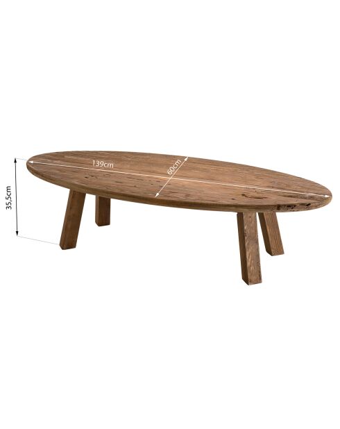 Table basse ovale Sandy bois naturel  - 139x60x35.5 cm