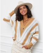 Pull Anna camel/blanc