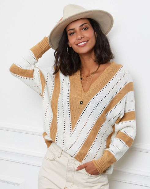 Pull Anna camel/blanc