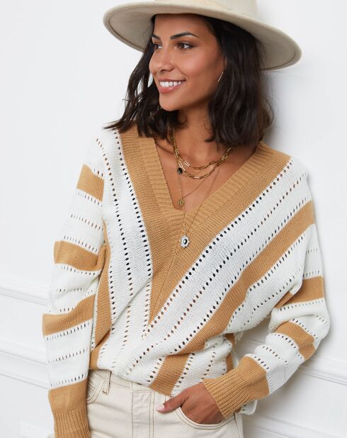 Pull Anna camel/blanc