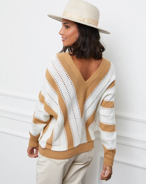 Pull Anna camel/blanc