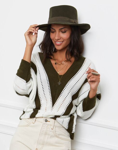 Pull Anna kaki/blanc