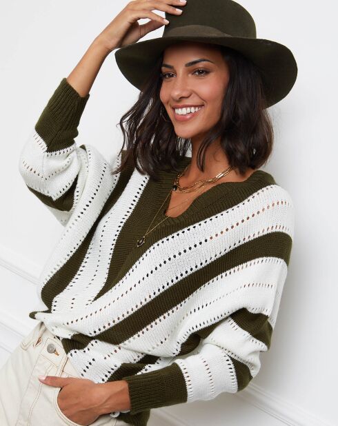 Pull Anna kaki/blanc