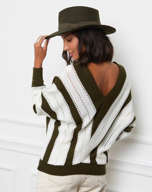 Pull Anna kaki/blanc