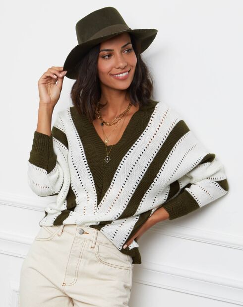 Pull Anna kaki/blanc
