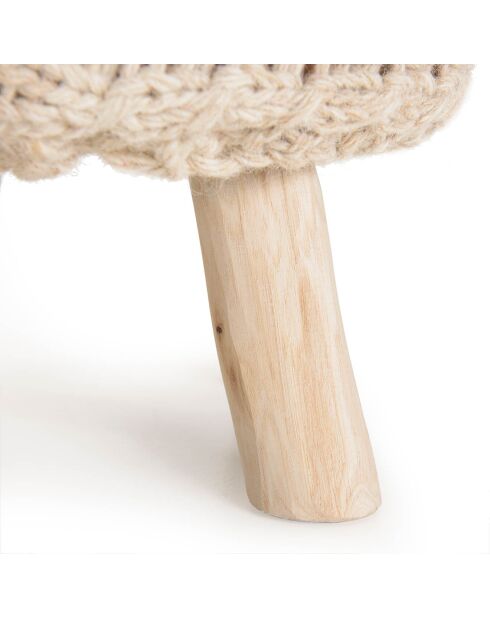 Tabouret rond bois Sacha beige/bois clair  - D.40 cm