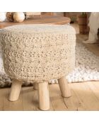 Tabouret rond bois Sacha beige/bois clair  - D.40 cm