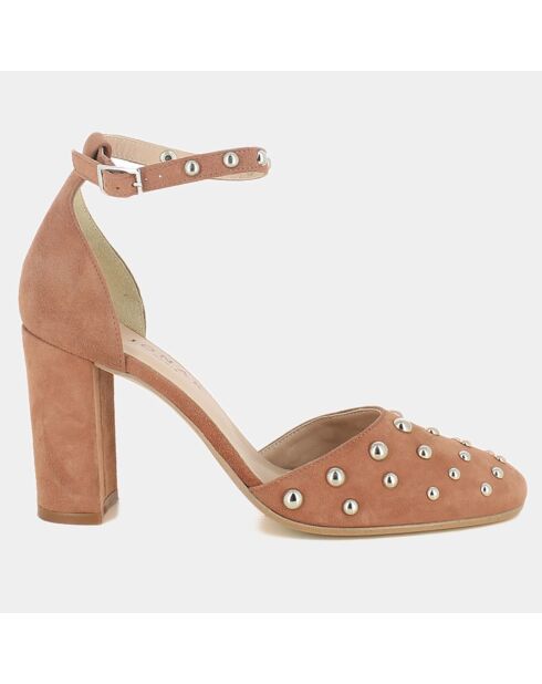 Babies en Velours de Cuir Siete roses - Talon 9 cm