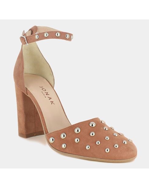 Babies en Velours de Cuir Siete roses - Talon 9 cm
