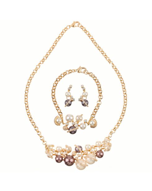 Parure Collier, Bracelet & Boucles d'oreilles Madreperline dorée