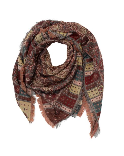 Étole en Laine Veneto bordeaux/kaki - 130x130 cm
