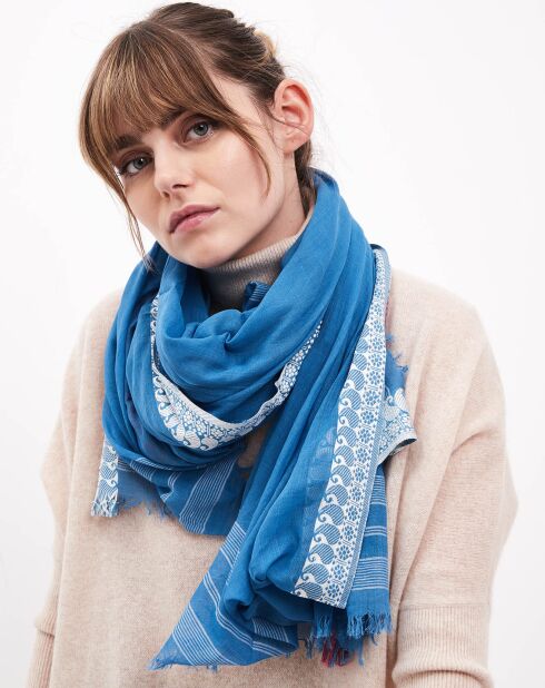 Foulard en Coton & Viscose Solila bleu - 120x180 cm
