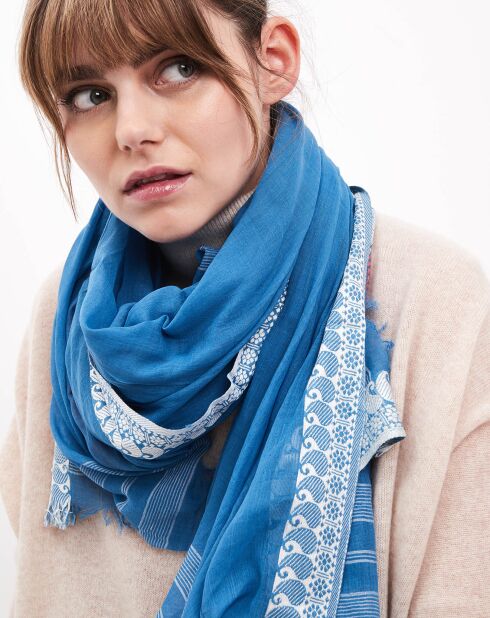 Foulard en Coton & Viscose Solila bleu - 120x180 cm
