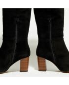 Bottes en Velours de Cuir Gigi noires - Talon 6 cm