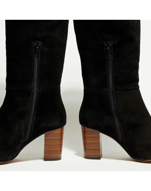 Bottes en Velours de Cuir Gigi noires - Talon 6 cm