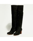 Bottes en Velours de Cuir Gigi noires - Talon 6 cm