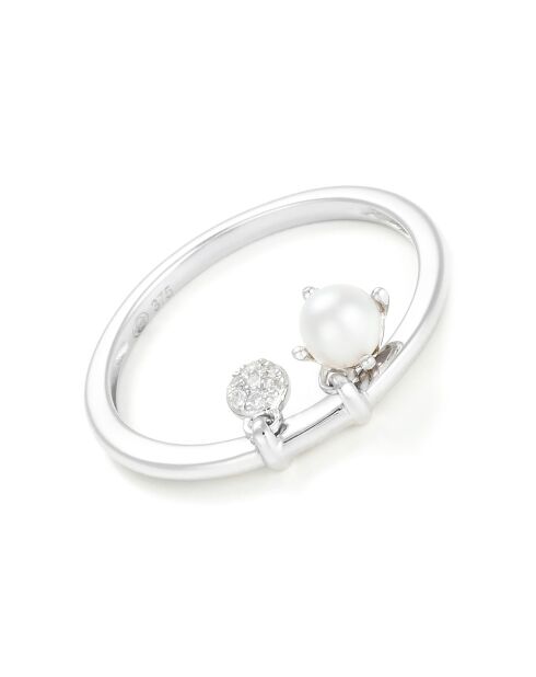 Bague Dazzling pearl Diamant 0.02 ct & Perle 3.5 mm or blanc