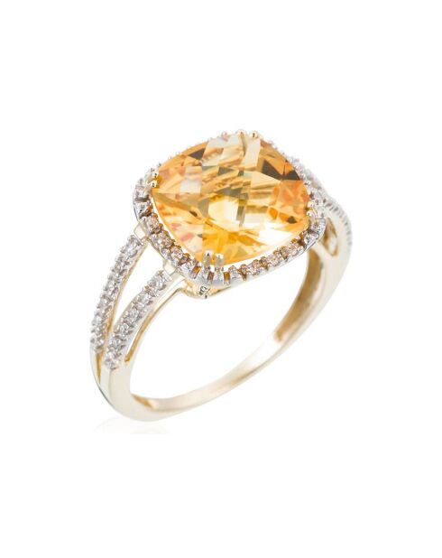 Bague Divine Diamant 0.1 ct & Citrine 3.75 ct or jaune